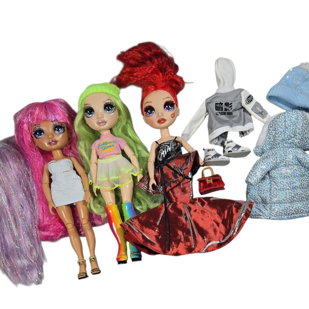 Rainbow High Shadow High Doll Lot 3 Dolls Clothes Shoes Accessories MGA RH SH